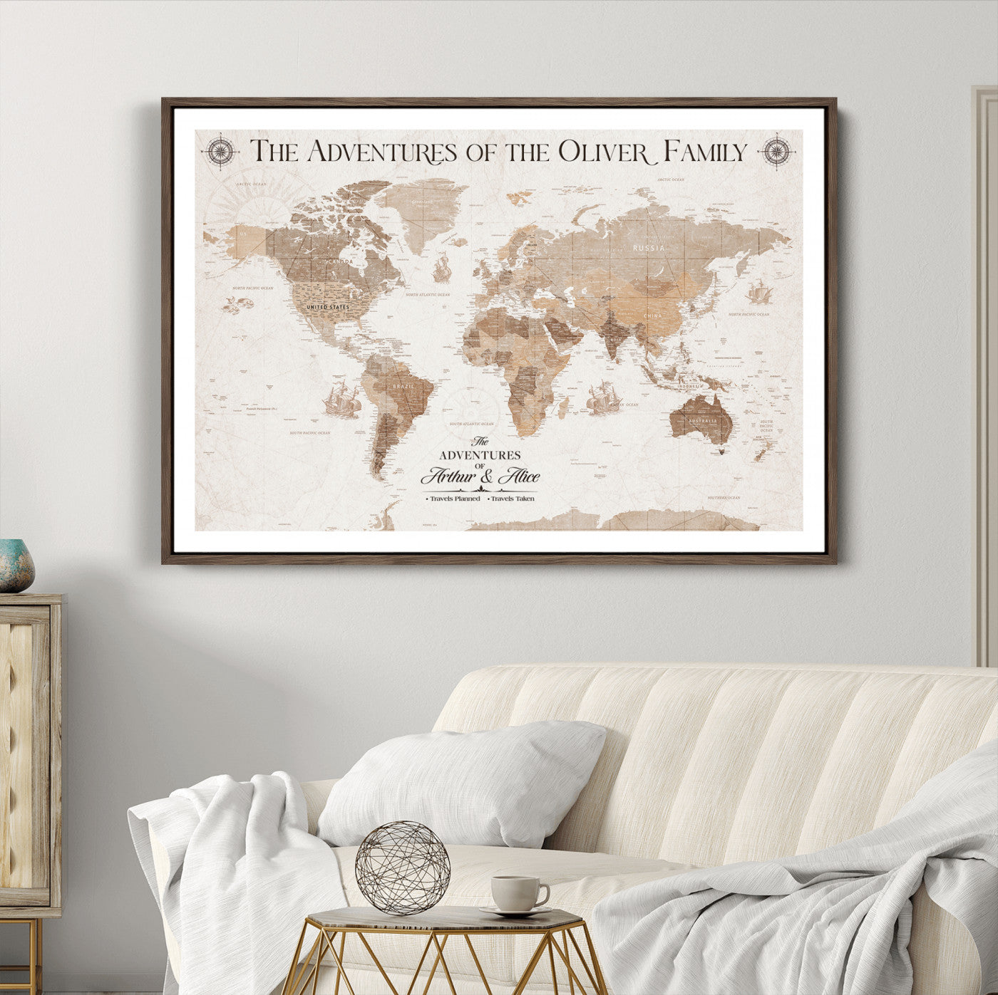 -Personalized Push Pin World Map Canvas – Custom Framed Travel Tracker Wall Art, Large Adventure Map with Pins for Home, Office