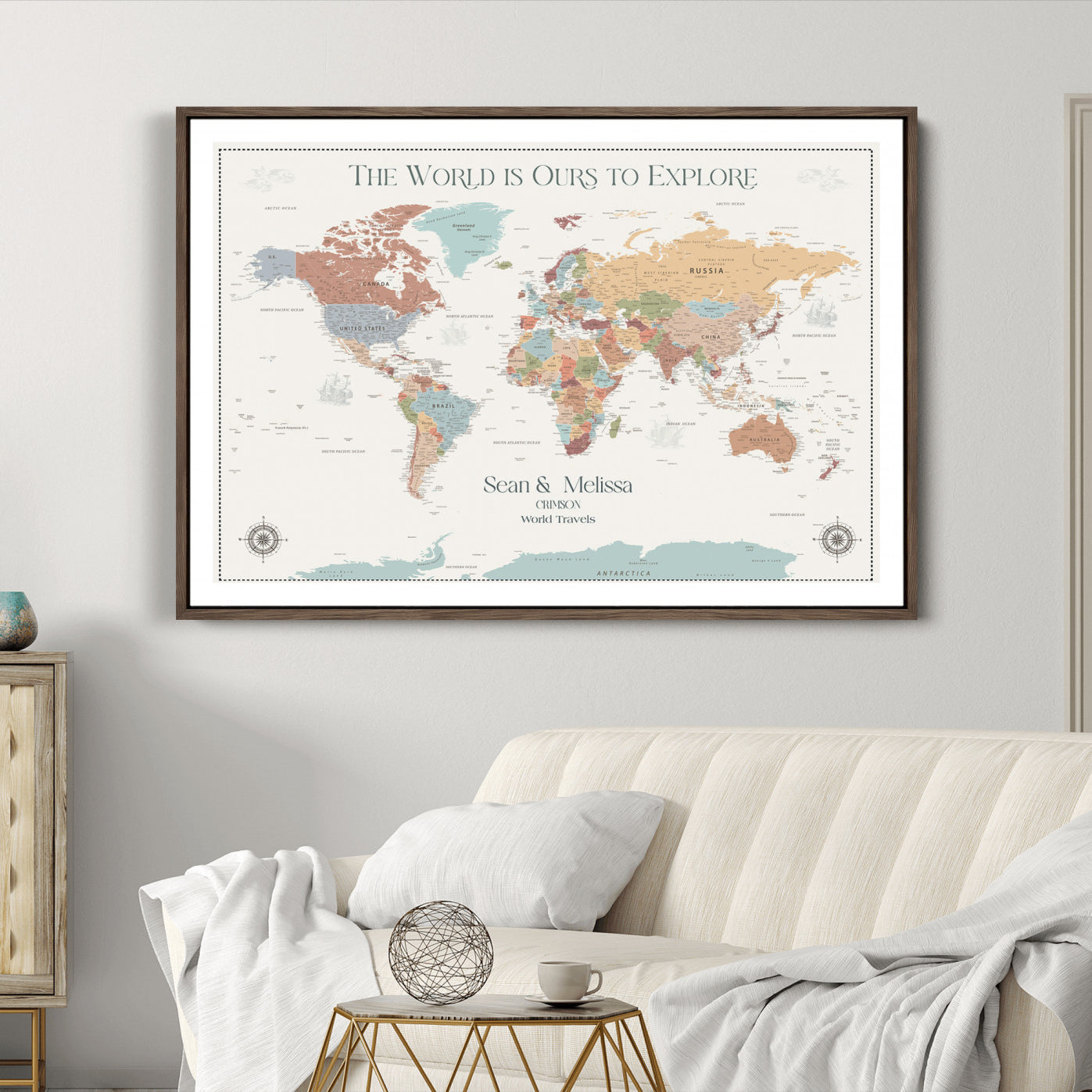 -Personalized Push Pin World Map Canvas – Custom Framed Travel Tracker Wall Art, Large Adventure Map with Pins for Home, Office
