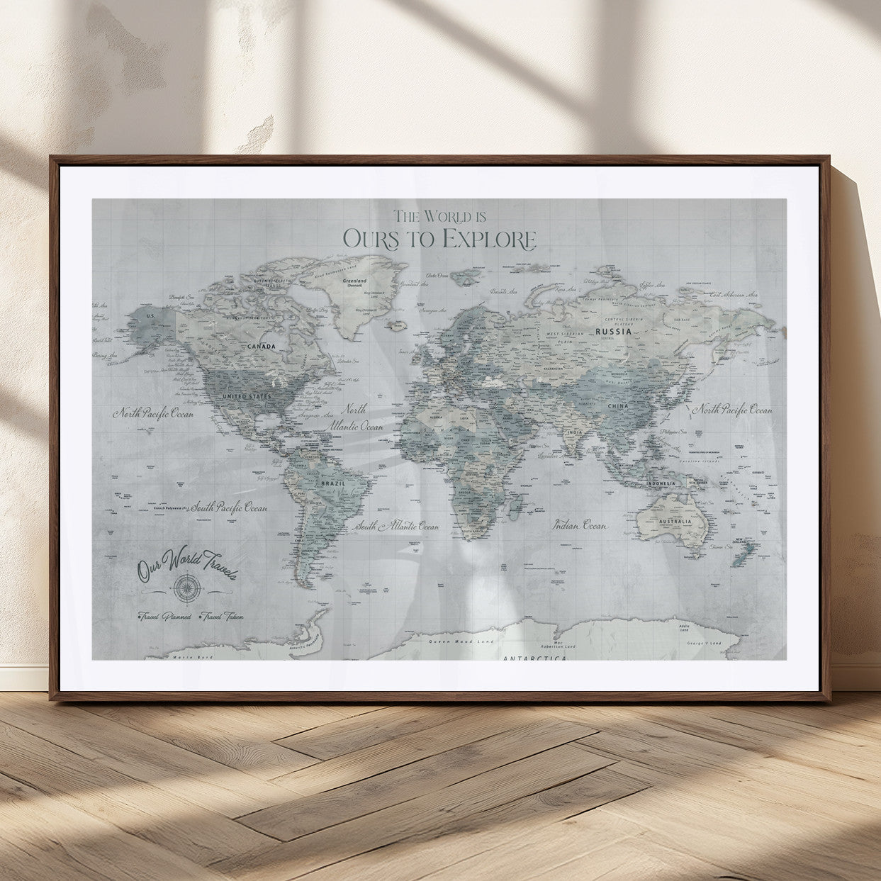Rehber01-MGV-CV-36X24-Personalized Push Pin World Map Canvas Print – Custom Framed Travel Tracker Wall Art Large Map Artwork for Home, Office