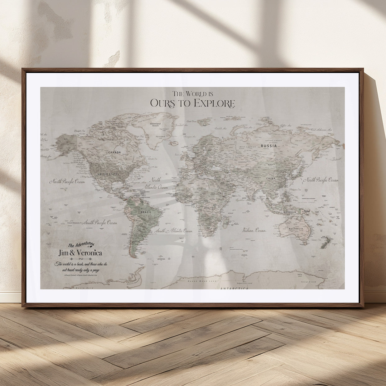 -Personalized Push Pin World Map Wall Art Canvas Print – Custom Framed Travel Tracker Gift for Couples or Family for home, office