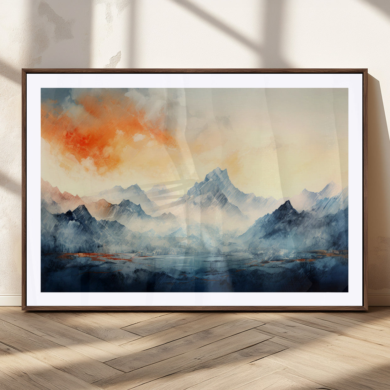 WRM1005-MGC-FP-36x24_Walnut-Warm Clouds Abstract Mountain Wall Art Canvas Print