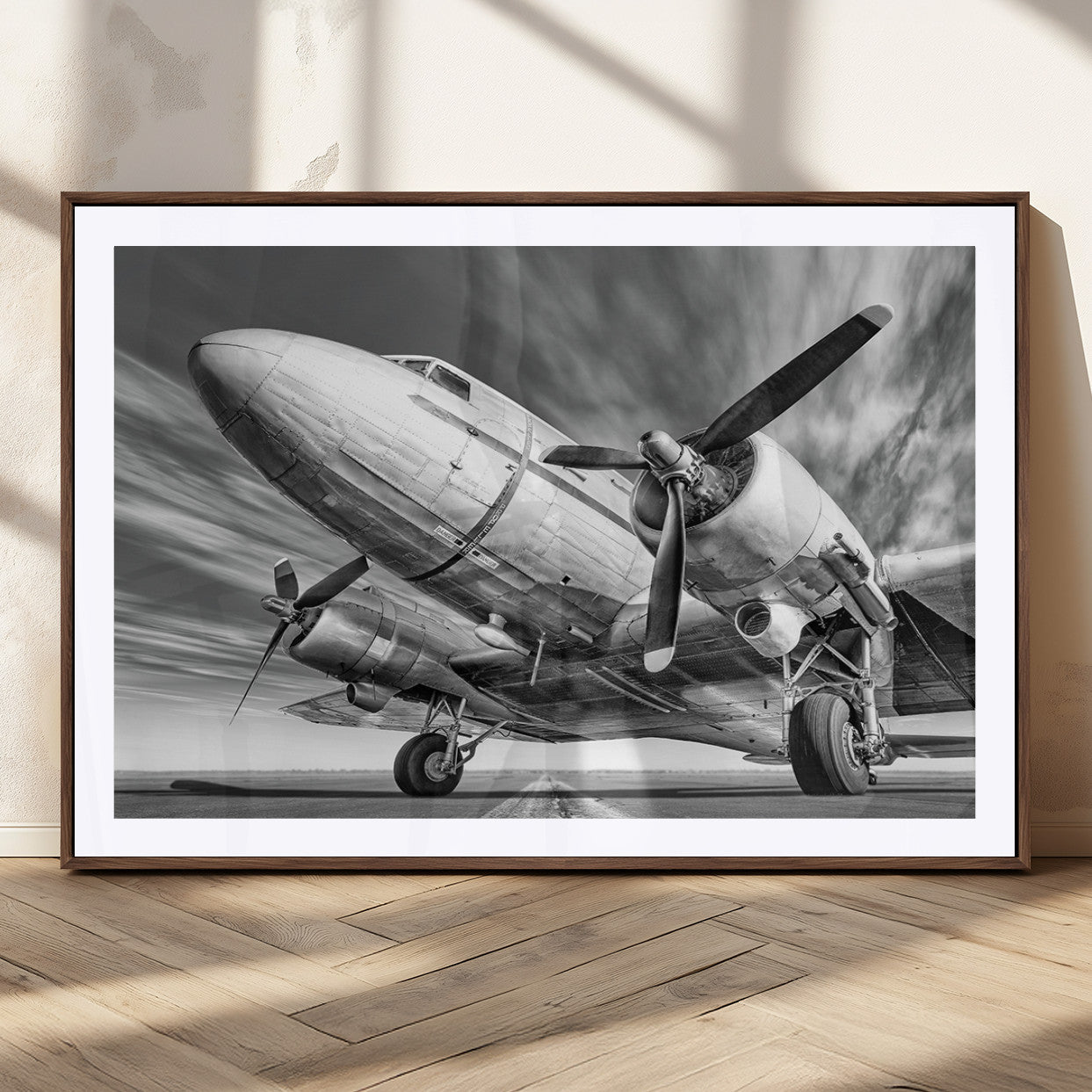 82744-MGC-FP-36x24_Walnut-Vintage Airplane on Runway Canvas Print