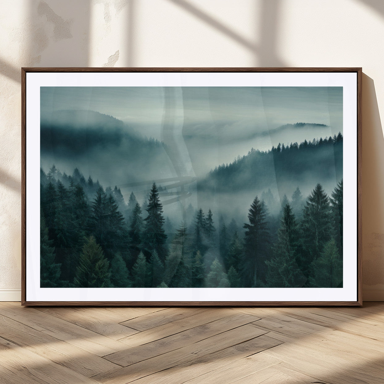 72040-MGC-FP-36x24_Walnut-Captivating Misty Foggy Forest Wall Art Premium Canvas Print
