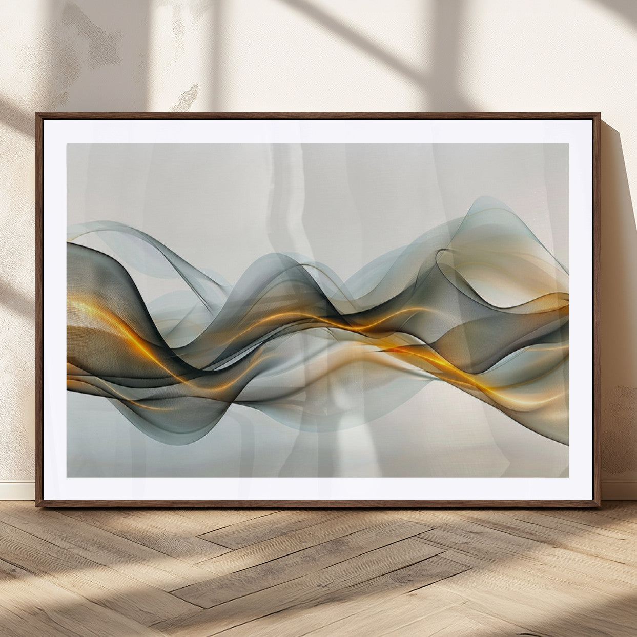 ES1001-MGC-FP-36x24_Walnut-Abstract Wave Canvas Wall Art – Fluid Contemporary Elegance in Motion – Ready to Hang