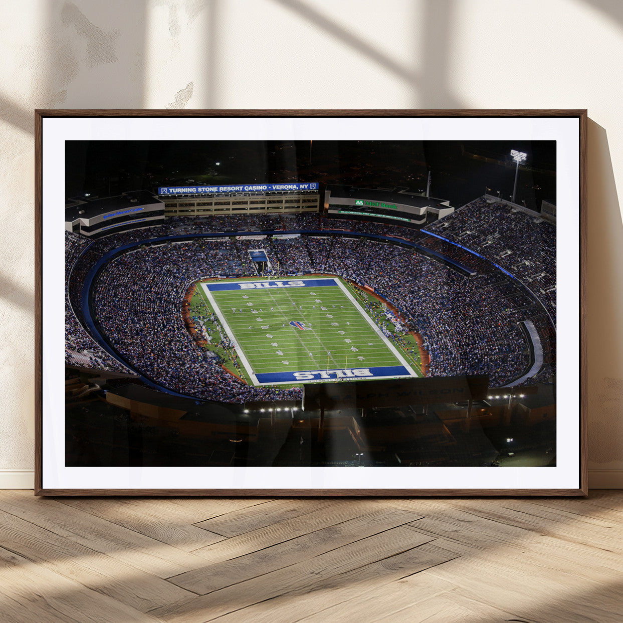 19030-MGC-FP-36x24_Walnut-Buffalo Bills NFL Football Team Print - Highmark Stadium Wall Art Canvas Print