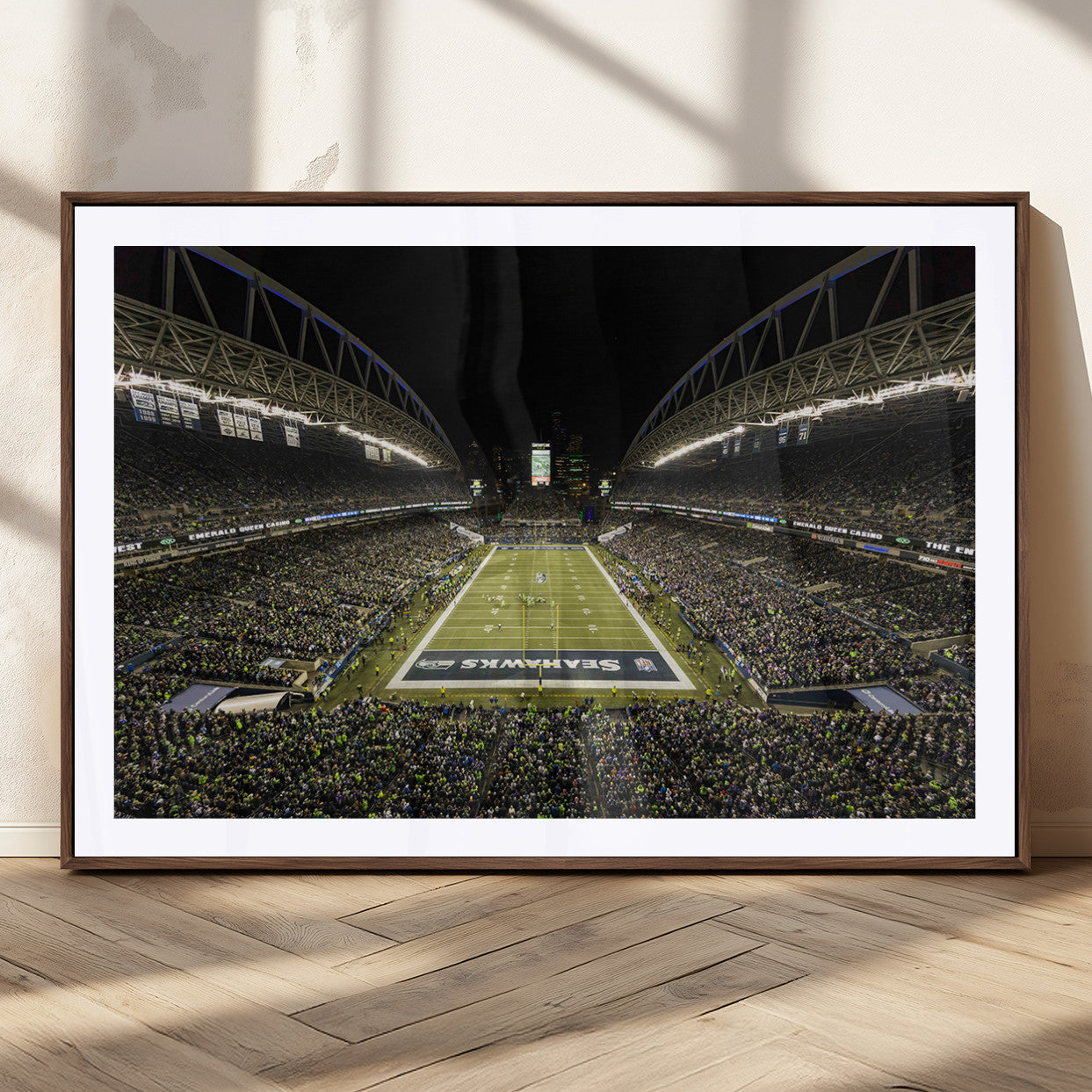81900-MGC-FP-36x24_Walnut-Seattle Seahawks Football Team Print Wall Art - Seattle Century Link Field Stadium Wall Art Canvas