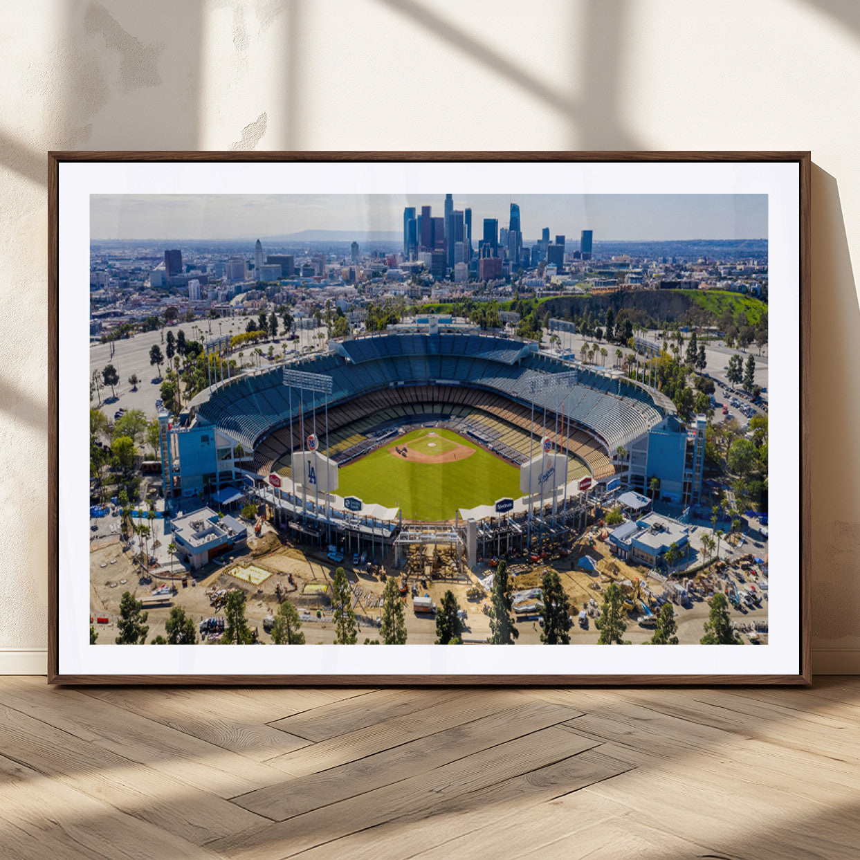 58596-MGC-FP-36x24_Walnut-Los Angeles Dodgers Dodger Stadium Wall Art Canvas Print - MLB Baseball Stadium, Framed Los Angeles
