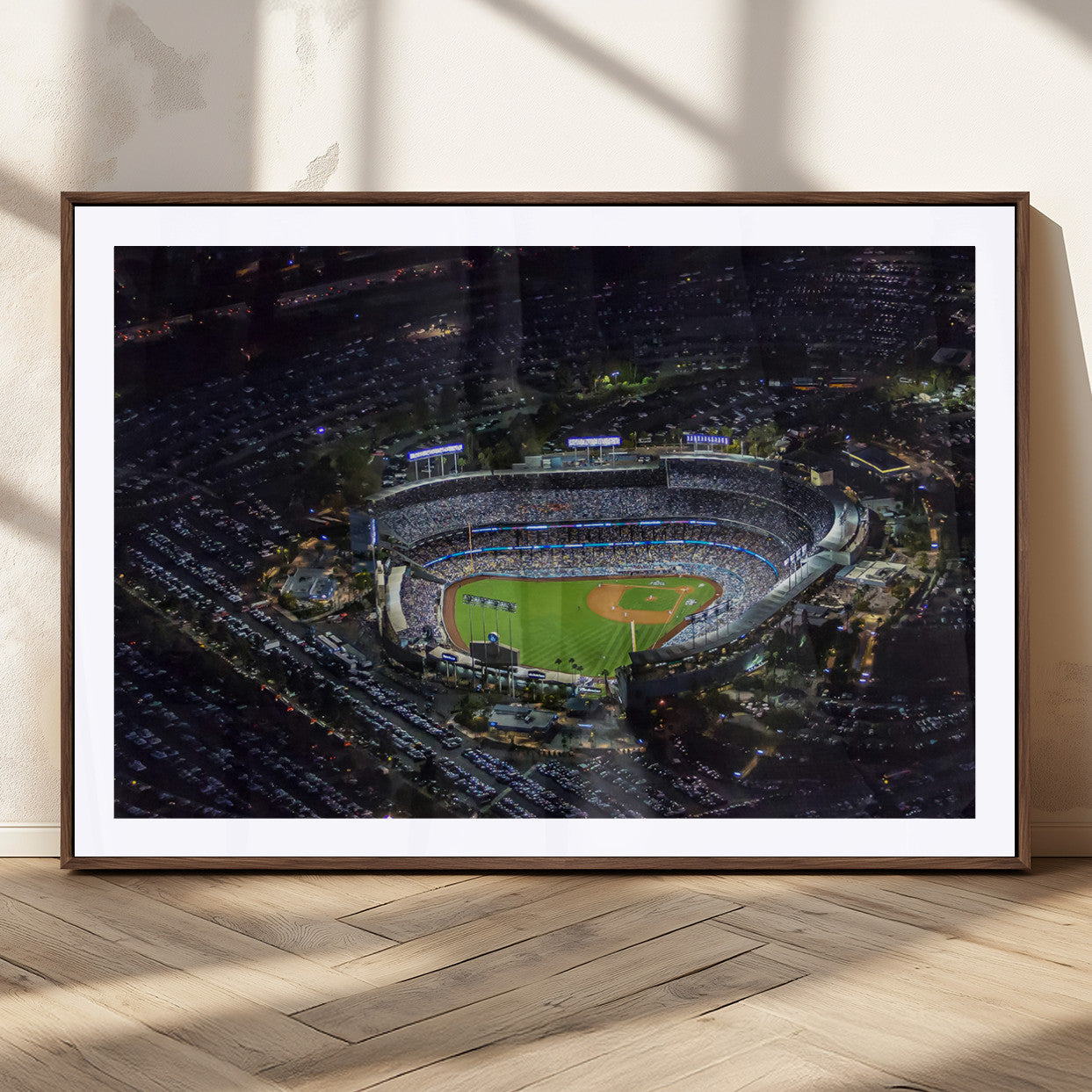 20932-MGC-FP-36x24_Walnut-Los Angeles Dodgers Dodger Stadium Wall Art Canvas Print - MLB Baseball Stadium