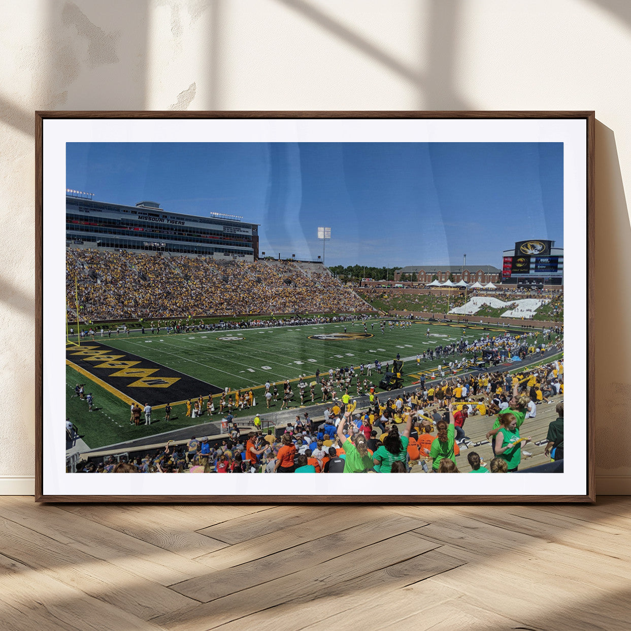 38399-MGC-FP-36x24_Walnut-University of Missouri Tigers Football Team Print - Columbia Faurot Field Memorial Stadium Wall Art