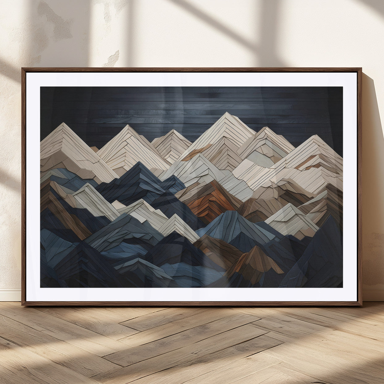 12896-MGC-FP-36x24_Walnut-Wood Mountain Wall Art | Mountain Canvas Print Wood Decor | Ready to Hang for Cabin Decor