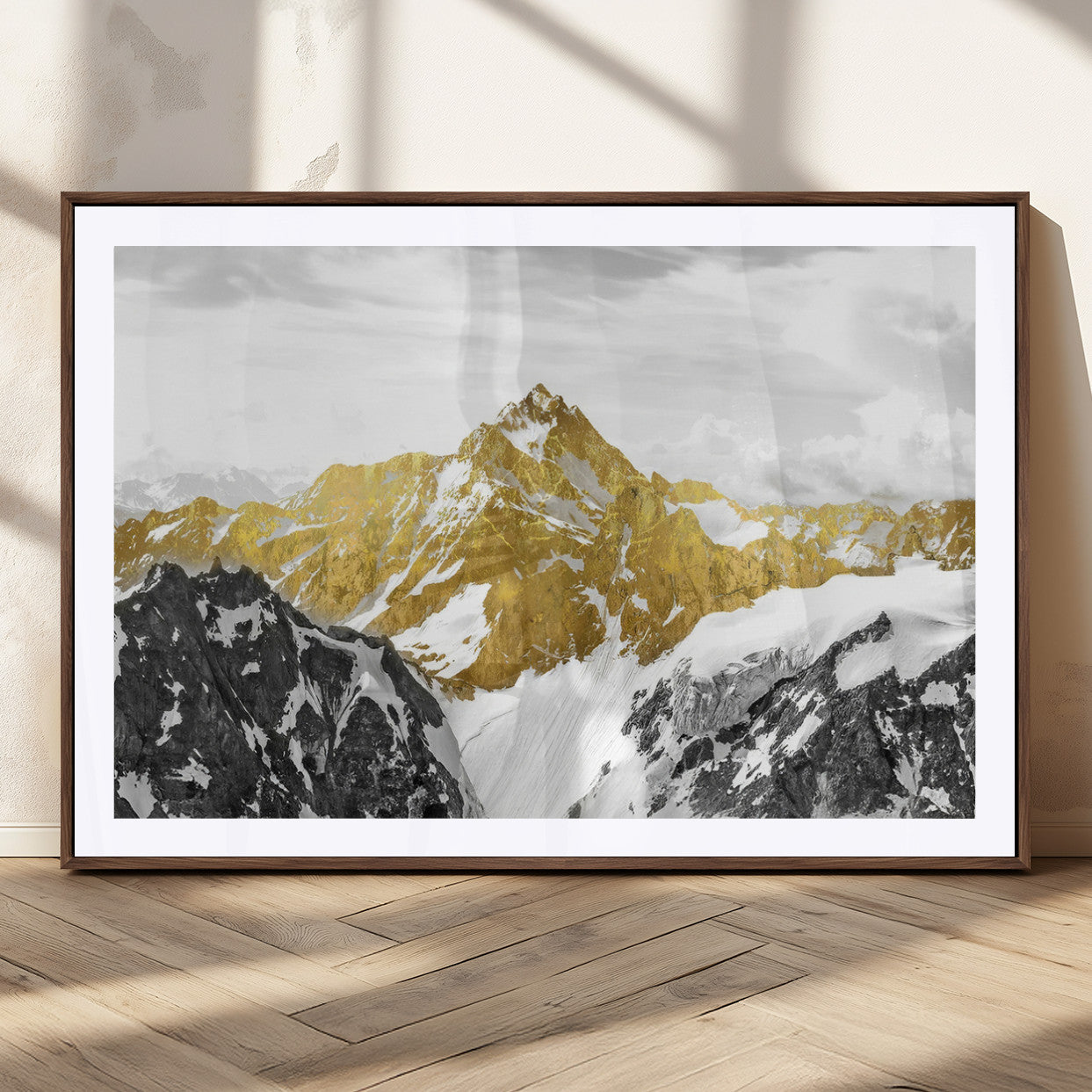 32102-MGC-FP-36x24_Walnut-Gold Abstract Mountains Wall Art Print on Canvas, Nature Wall Art Print,