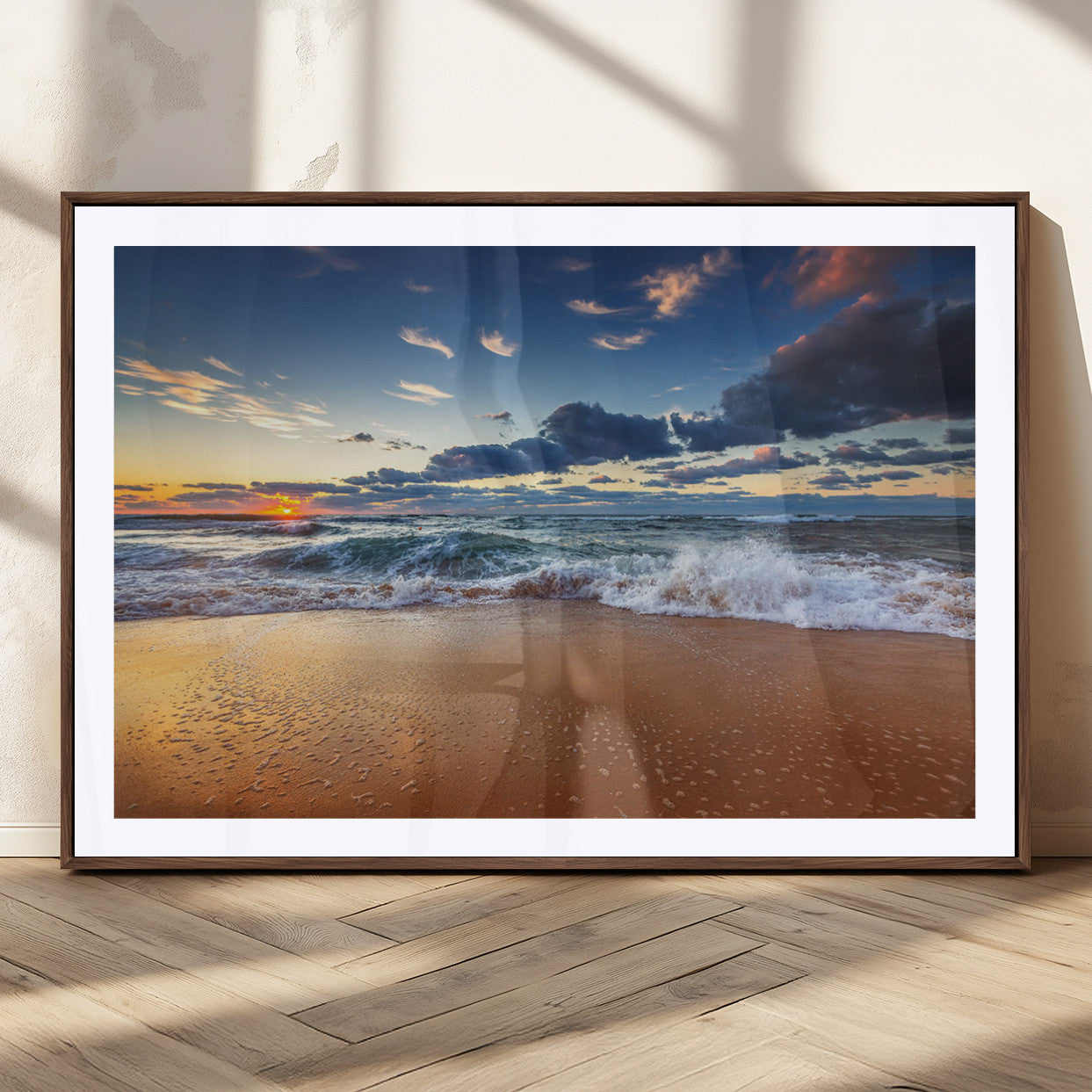 85899-MGC-FP-36x24_Walnut-Beach Canvas Wall Art - Coastal Seascape Print for Living Room or Bedroom, Ocean Waves on Sand,