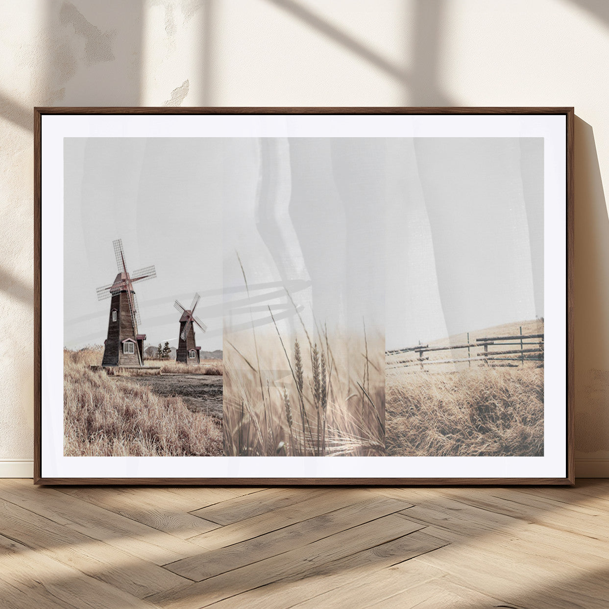 56649-MGC-FP-36x24_Walnut-Farm Prints Set, Set of 3 Farmhouse Wall Art, Country House Decor, Barn Print, Wheat Print,