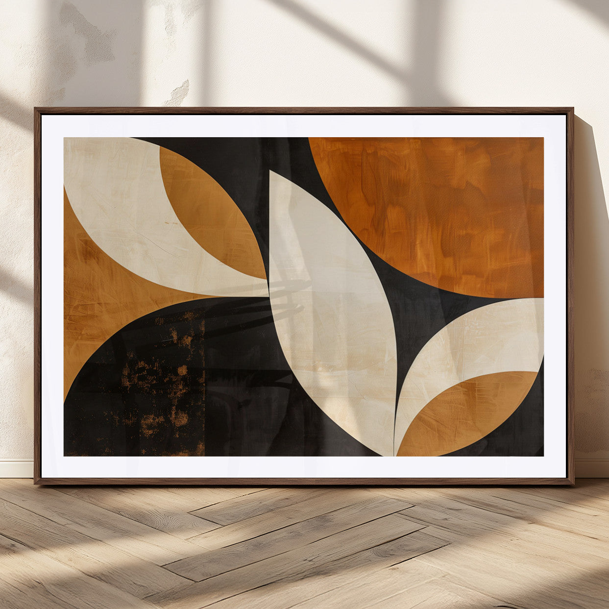 21251-MGC-FP-36x24_Walnut-Geometric Abstract Wall Art Canvas Print, Mid Century Modern Wall Art Print