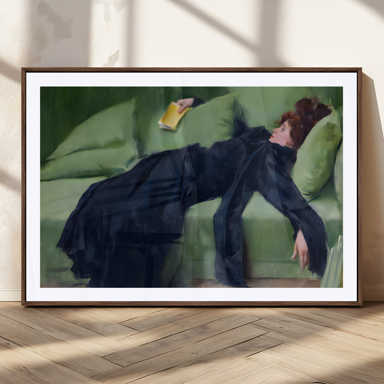 17725-MGC-FP-36x24_Walnut-Decadent Girl by Ramon Casas Wall Art Canvas Print, Framed Decadent Girl Canvas Print