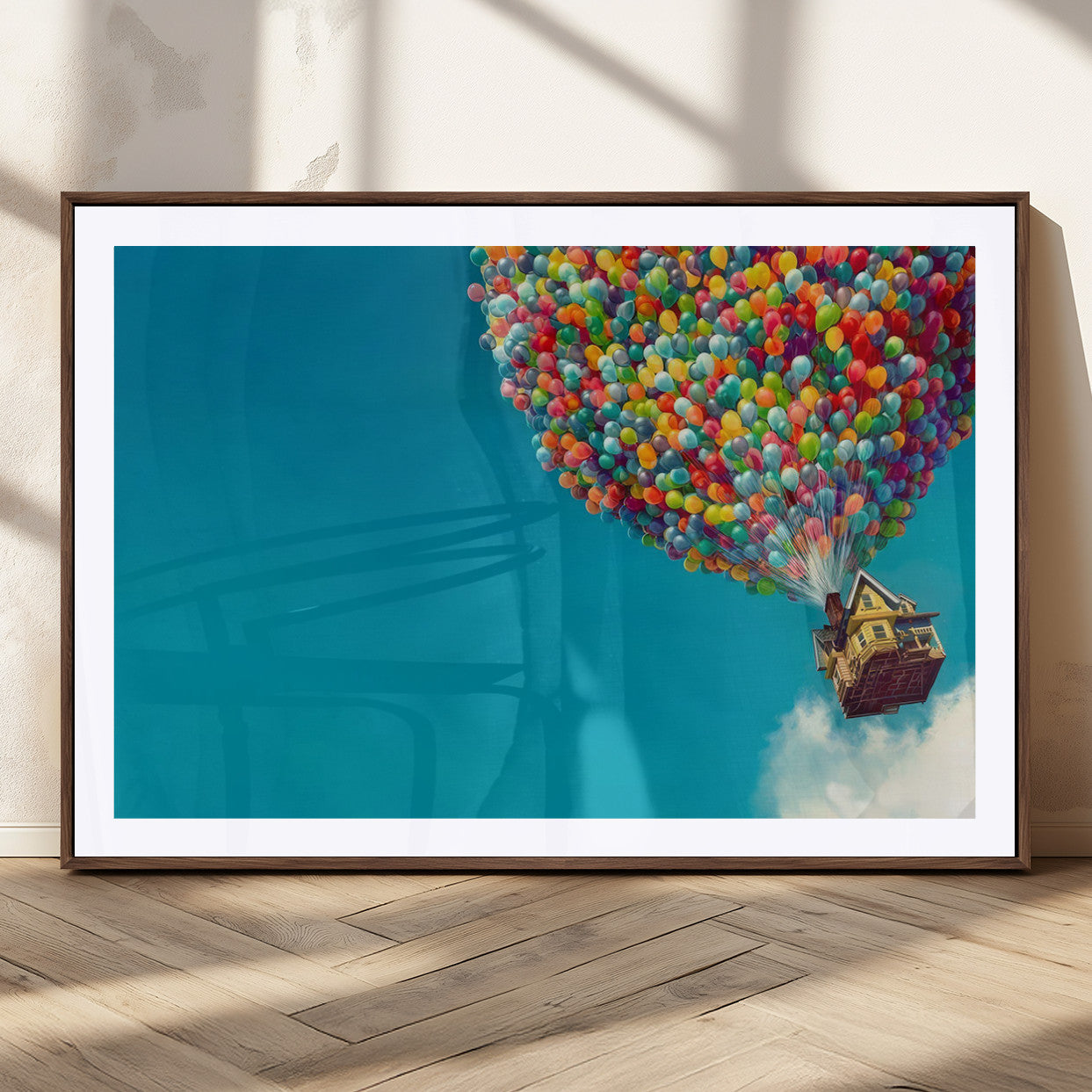47007-MGC-FP-36x24_Walnut-Carl Fredricksen, Up Movie Wall Art, Colorful Balloon House Art | Whimsical Wall Decor for Living