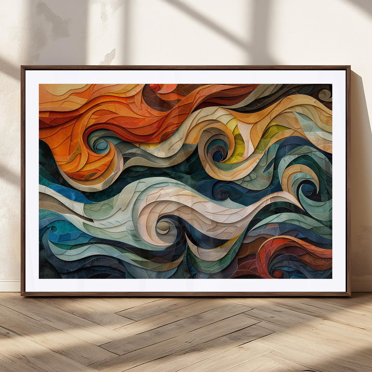98463-MGC-FP-36x24_Walnut-Abstract Wave Wall Art | Ready to Hang Framed Canvas Print | Vibrant Home Decor for Modern Spaces