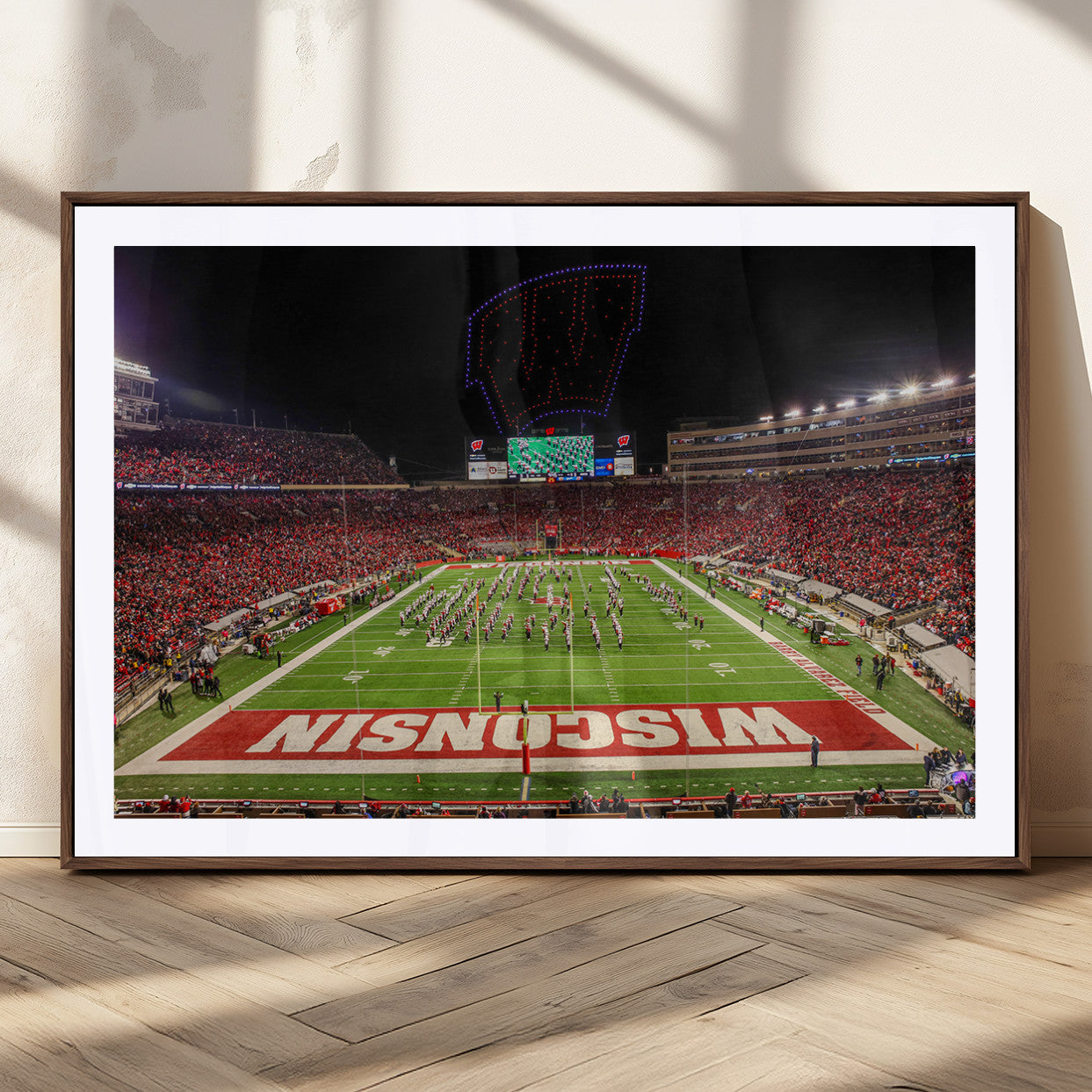 34125-MGC-FP-36x24_Walnut-Wisconsin Badgers Football Team Print Canvas- Madison Camp Randall Stadium Wall Art Canvas Print
