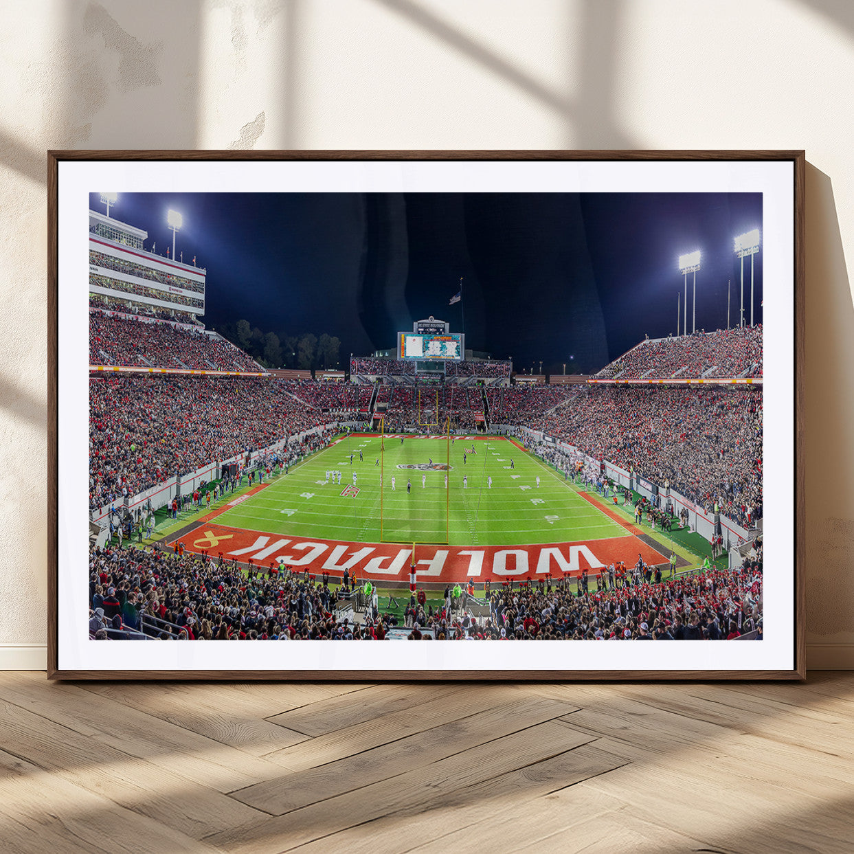 80943-MGC-FP-36x24_Walnut-Wolfpack Football Team Print - Raleigh Carter-Finley Stadium Wall Art Canvas Print