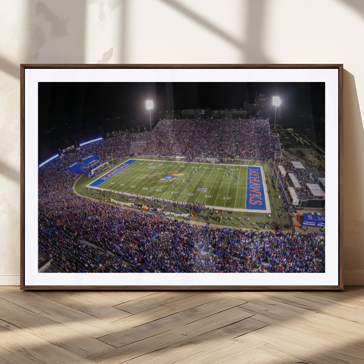 69760-MGC-FP-36x24_Walnut-University of Kansas Jayhawks Football Team Print - Lawrence Kansas Memorial Stadium Wall Art Canvas