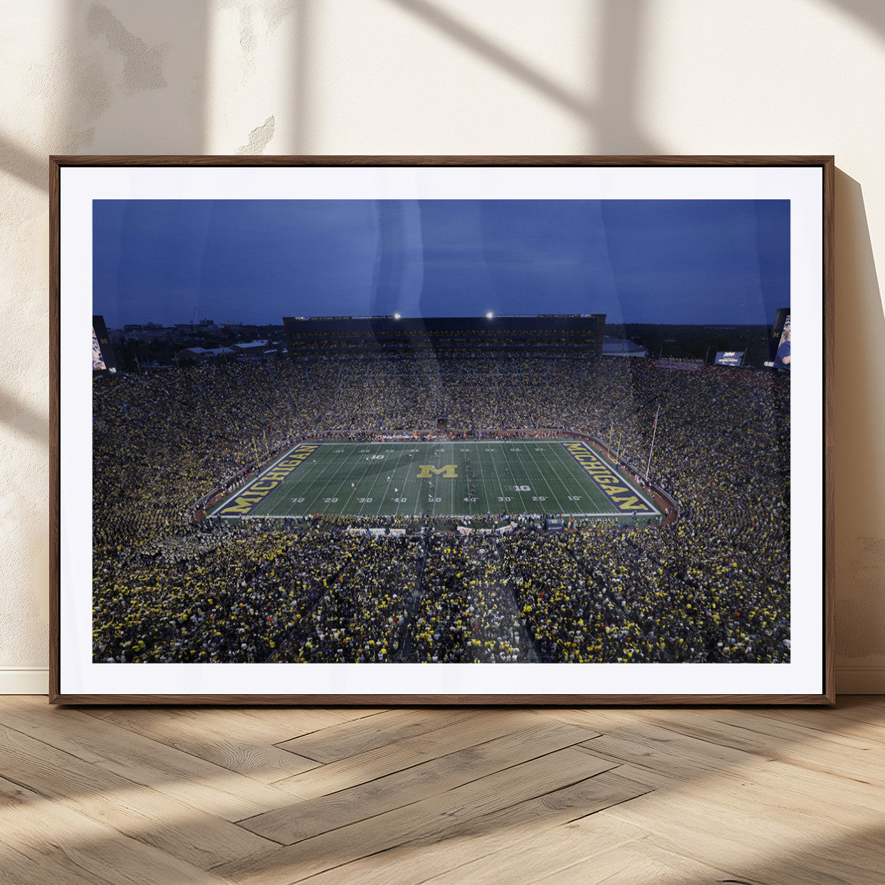 34202-MGC-FP-36x24_Walnut-University of Michigan Wolverines Football Team Print - Ann Arbor Michigan Stadium Wall Art Canvas