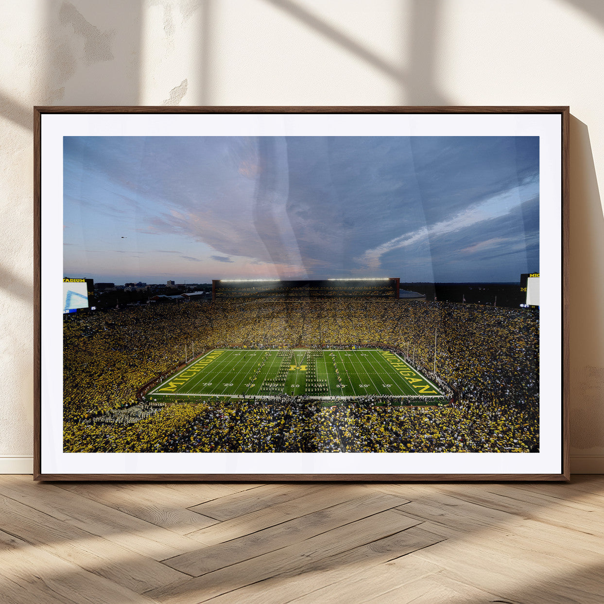 82641-MGC-FP-36x24 - Michigan Stadium Wall Art Canvas Print, Vibrant Game Day Crowd and Sunset Sky Football Field Artwork for Home, Office