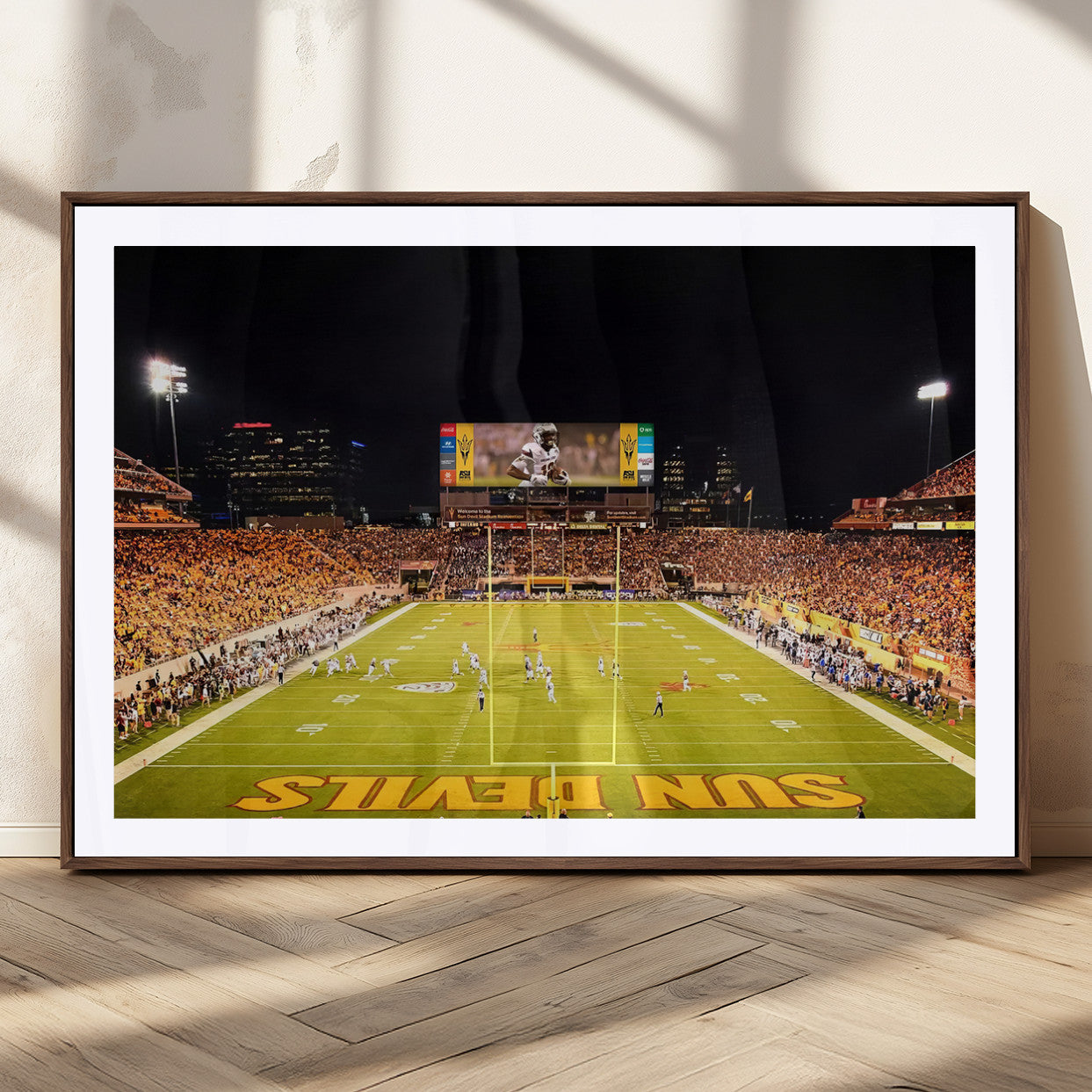 87612-MGC-FP-36x24_Walnut-ASU Sun Devils Football Team Print - Phoenix Mountain America Stadium Canvas Print