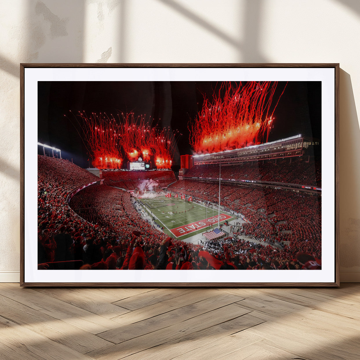 56909-MGC-FP-36x24_Walnut-Ohio State University Buckeyes Football Team Print - Columbus Ohio Stadium Wall Art Canvas Print