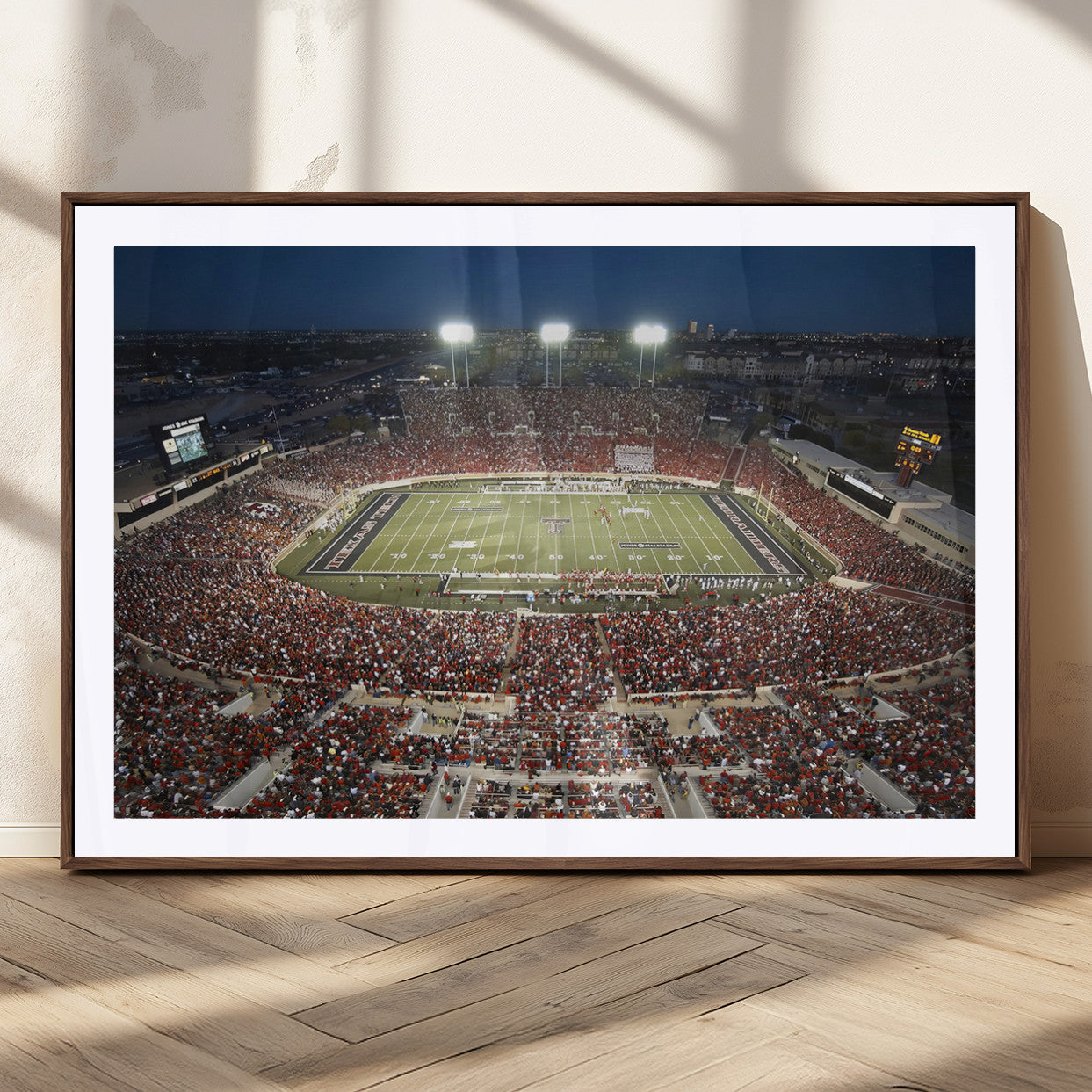55763-MGC-FP-36x24_Walnut-Texas Tech Red Raiders Football Team Print - Lubbock Jones AT&T Stadium Wall Art Canvas Print
