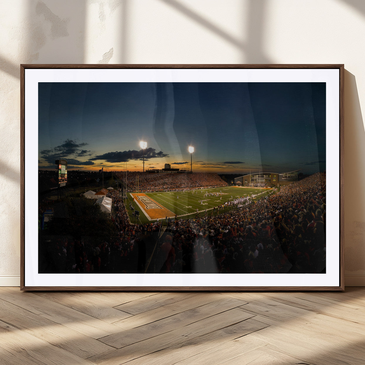 15980-MGC-FP-36x24_Walnut-Ball State Cardinals Football Team Print - Muncie Scheumann Stadium Wall Art Canvas Print