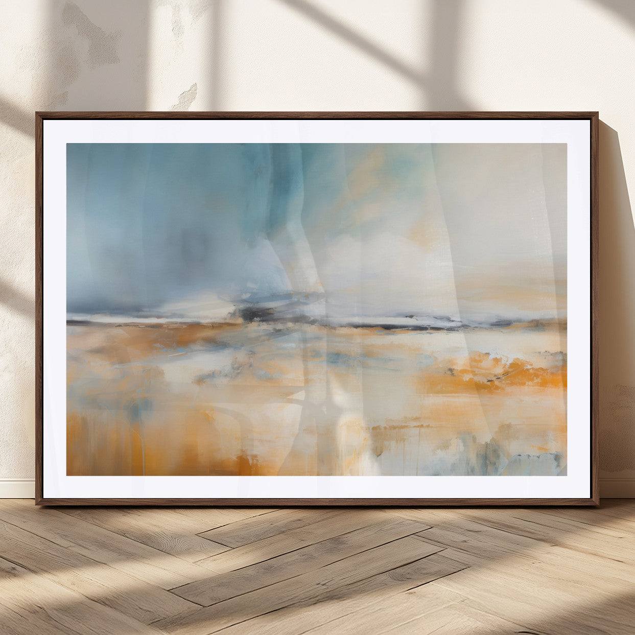 guzelmis-sharpen-MGC-FP-36x24_Walnut-Abstract Landscape Wall Art Canvas Print - Warm Tones of Orange and Blue, Modern Framed Art for Home
