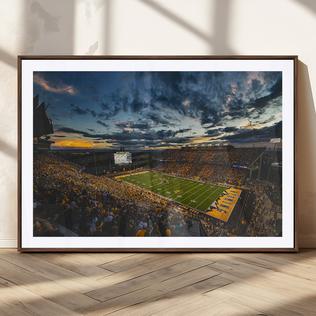 61020-MGC-FP-36x24_Walnut-University of Wyoming Cowboys Football Team Print - Laramie War Memorial Stadium Wall Art Canvas