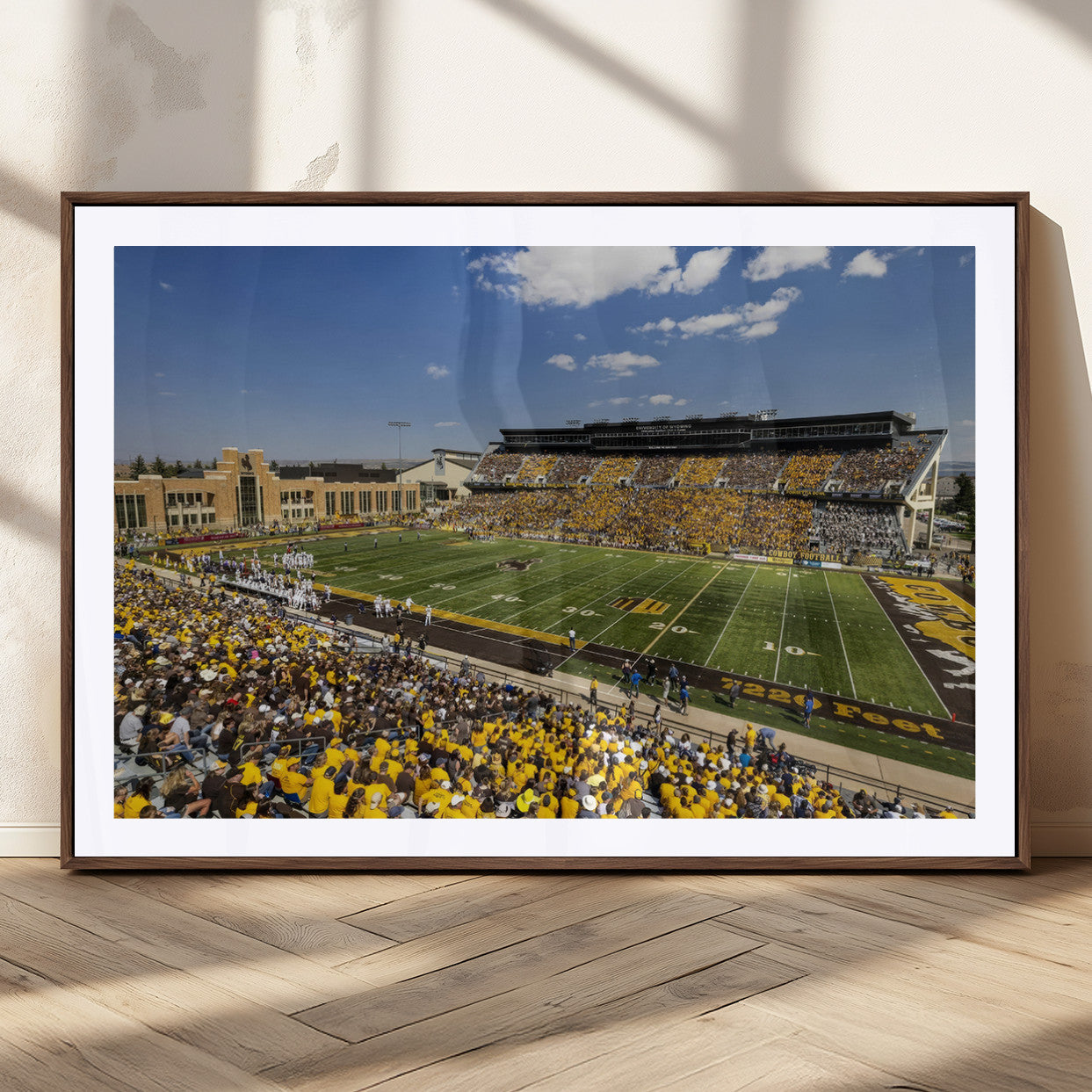 75112-MGC-FP-36x24_Walnut-University of Wyoming Cowboys Football Team Print - Laramie Jonah Field War Memorial Stadium Wall