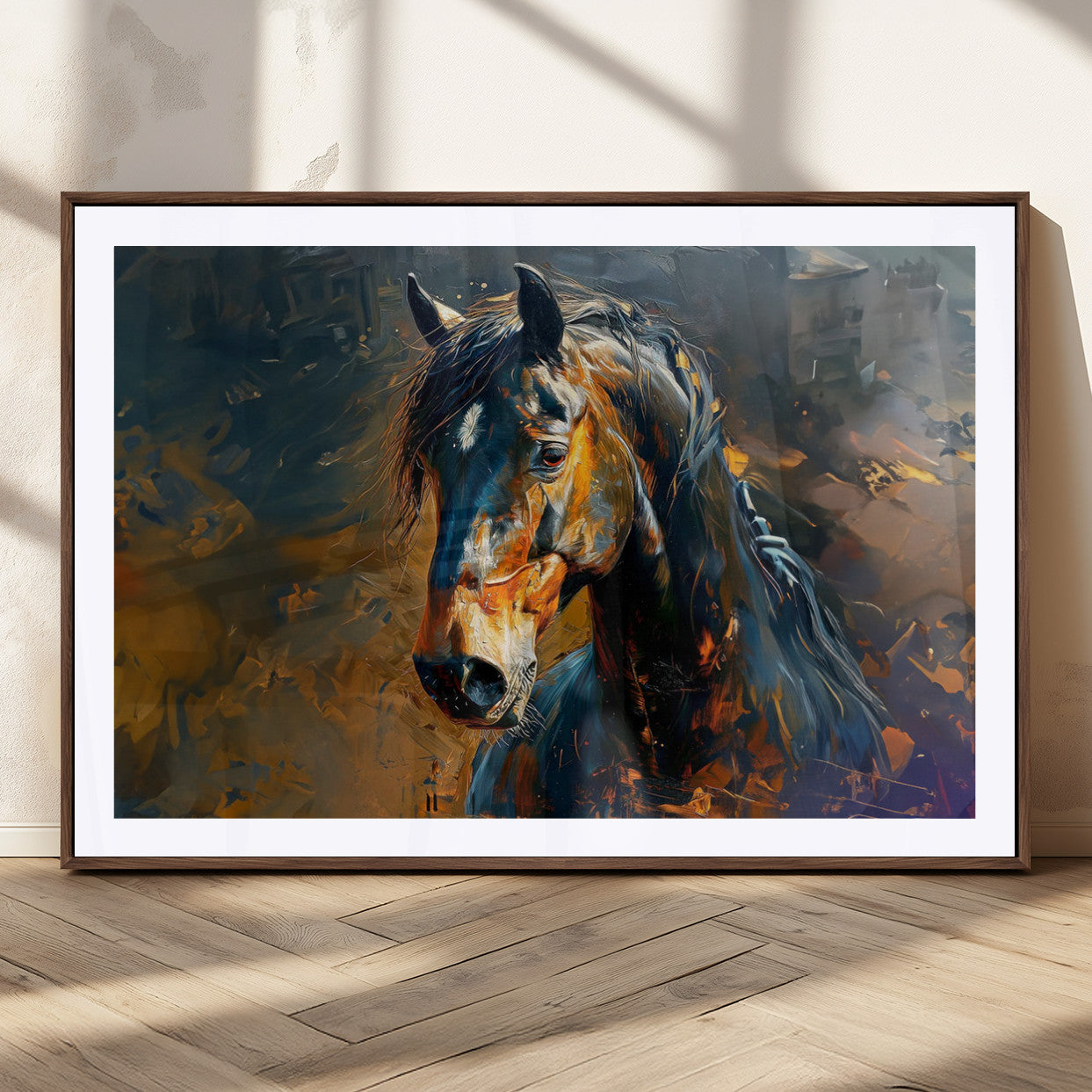 29909-MGC-FP-36x24_Walnut-Abstract Horse Wall Art Canvas Print | Farmhouse Wall Decor | Western Cabin Art | Rustic Horse Decor