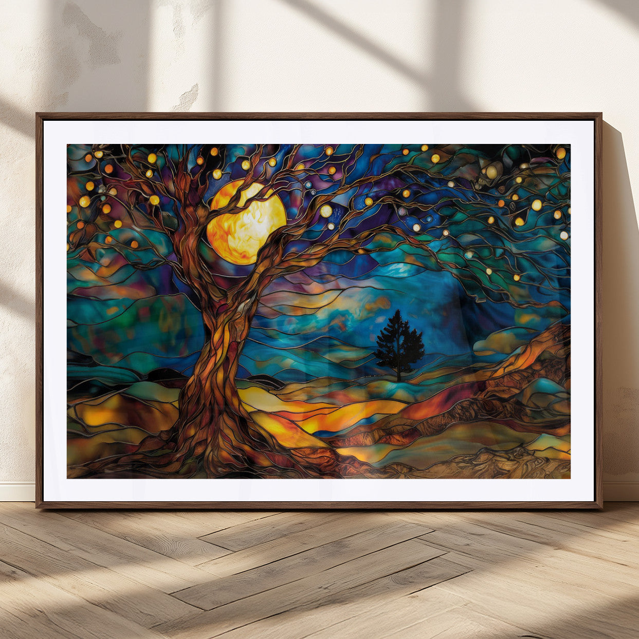 18319-MGC-FP-36x24_Walnut-Tree of Life Wall Art - Yggdrasil Tree of Life Canvas Print - Vibrant Moonlit Tree Wall Art, Tree