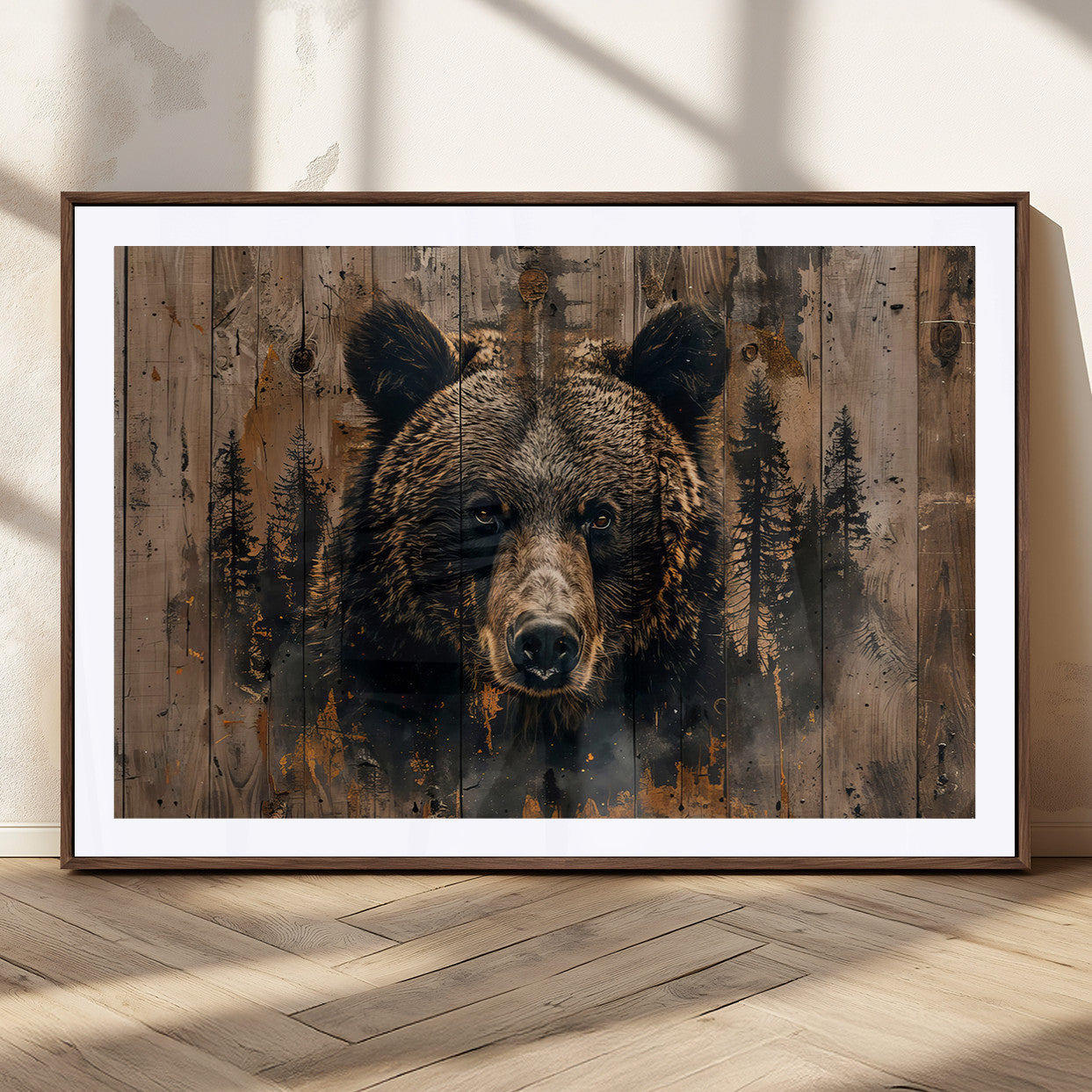 76998-MGC-FP-36x24_Walnut-Rustic Grizzly 399 Wall Art | Triptych Canvas Print | Rustic Cabin Wall Decor | Perfect for
