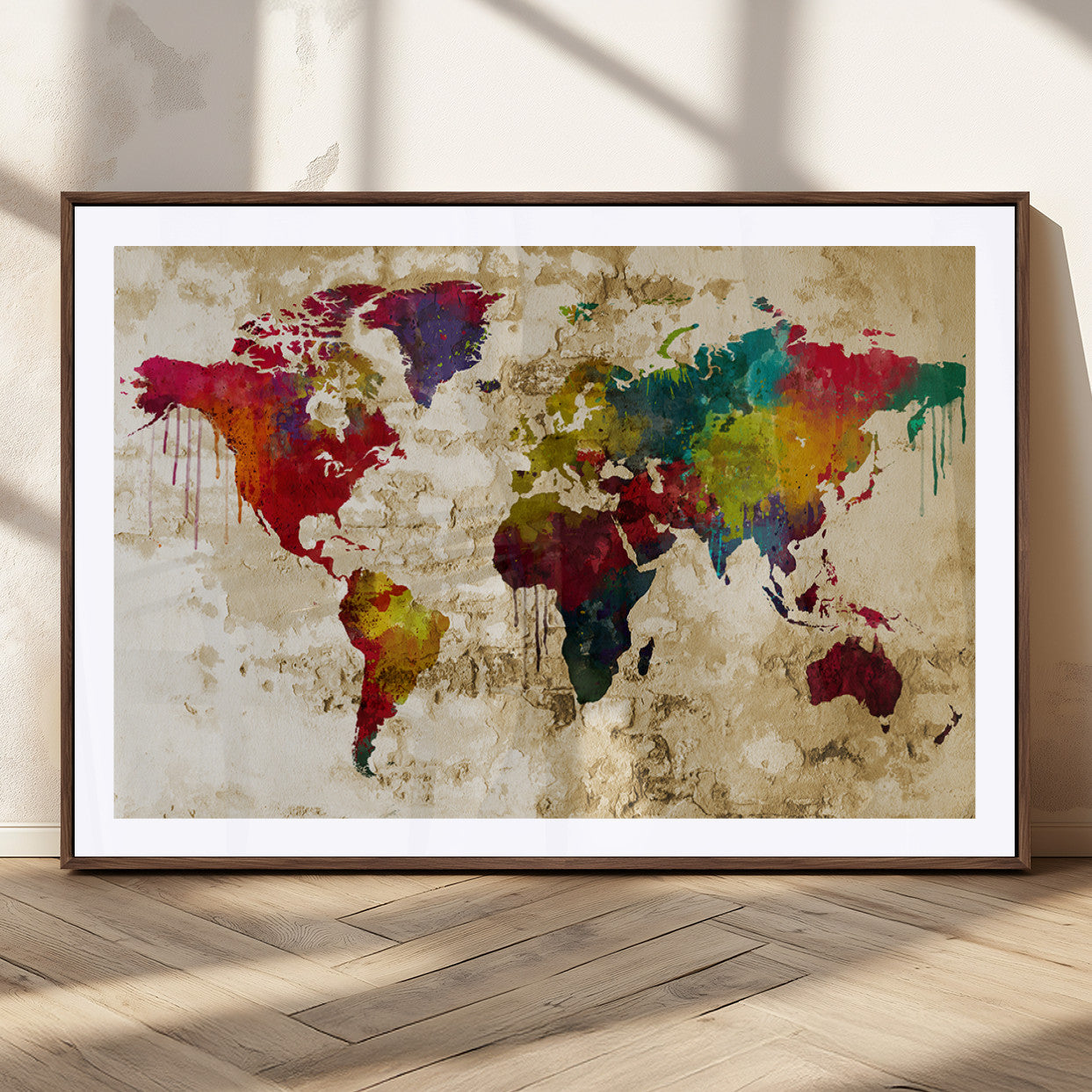 66852-MGC-FP-36x24_Walnut-Push Pin World Map Canvas Print – Travel Tracker Wall Art for Couples, Perfect Anniversary Gift for Home or Office Decor