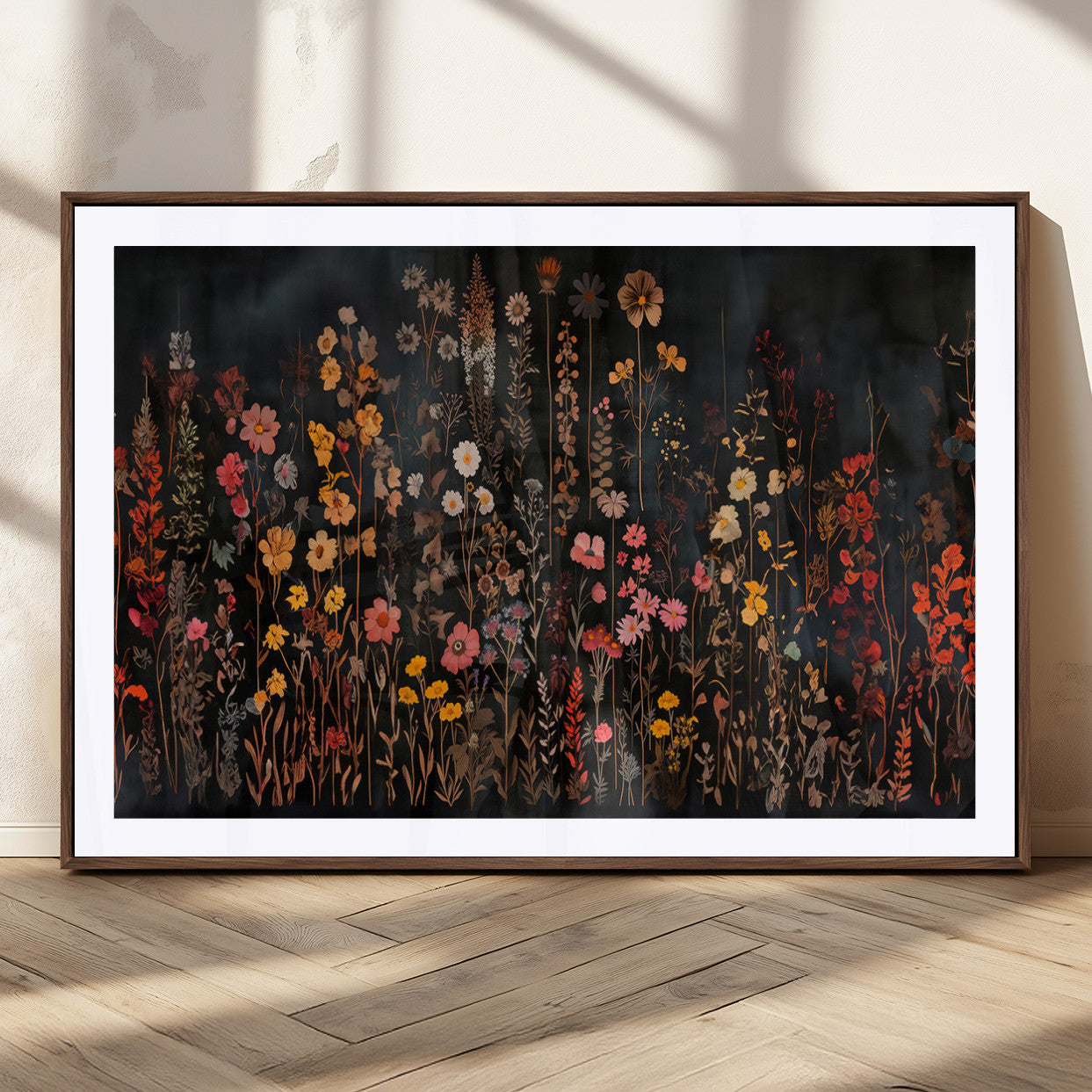 AbstFLF-MGC-FP-36x24_Walnut-Large Floral Painting Print Illustration Flowers Canvas Wall Art Botanical Wall Decor Modern