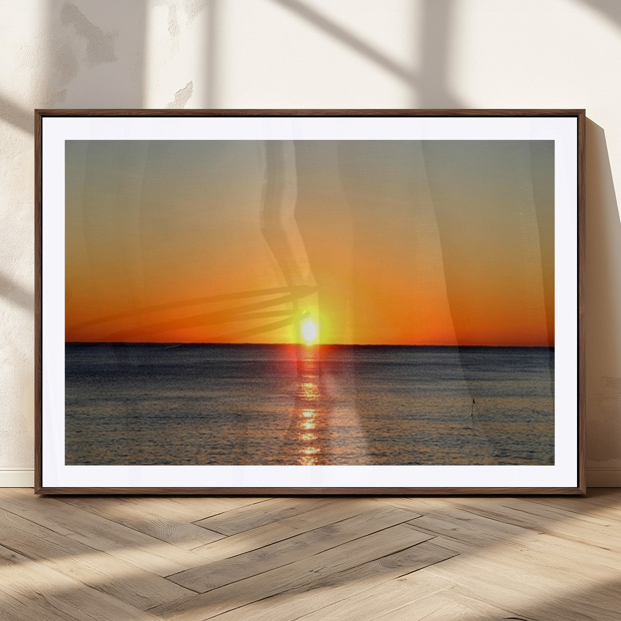54676-MGC-FP-36x24_Walnut-Golden Horizon Sunset Over Ocean Wall Art Canvas Print – Tropical Beach Canvas Wall Art – Giclee