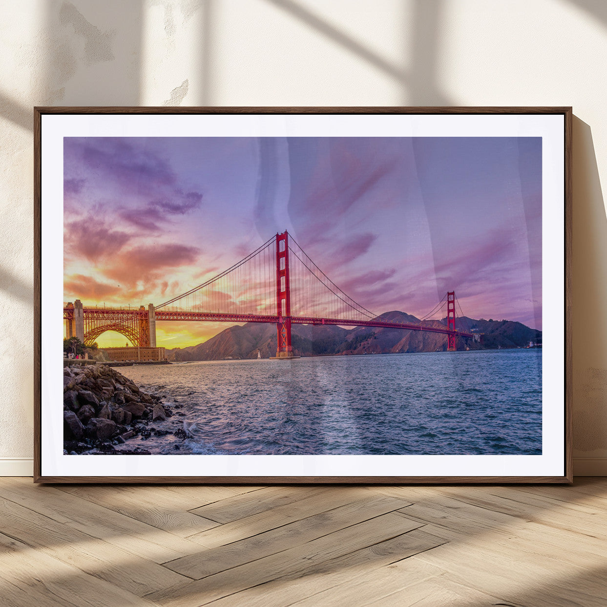 MGC-FP-36x24 - Golden Gate Bridge Wall Art Print, San Francisco Sunset Canvas Wall Art, Cityscape Canvas Print for