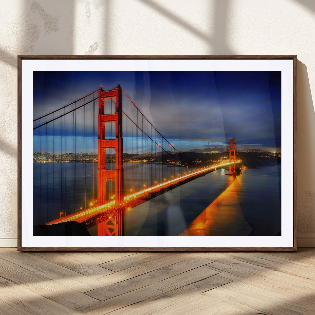 27118-MGC-FP-36x24_Walnut-Large Wall Art San Francisco Canvas Print - Wonderful Golden Gate Bridge at Twilight