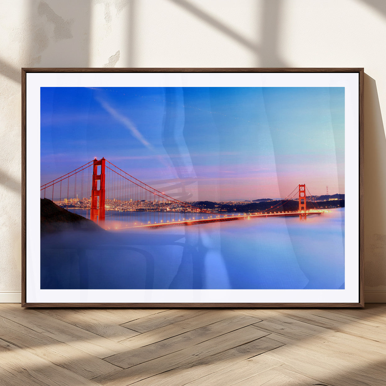 MGC-FP-36x24 - Golden Gate Bridge Wall Art Print, San Francisco Sunset Canvas Wall Art, Cityscape Canvas Print for