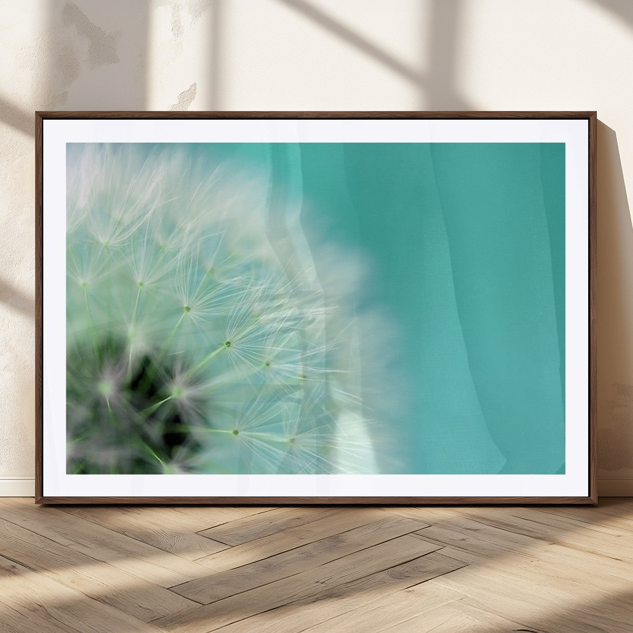 26056-MGC-FP-36x24_Walnut-DANDELION Flower Wall Art Canvas Print, Canvas Dandelion Floral Wall Art
