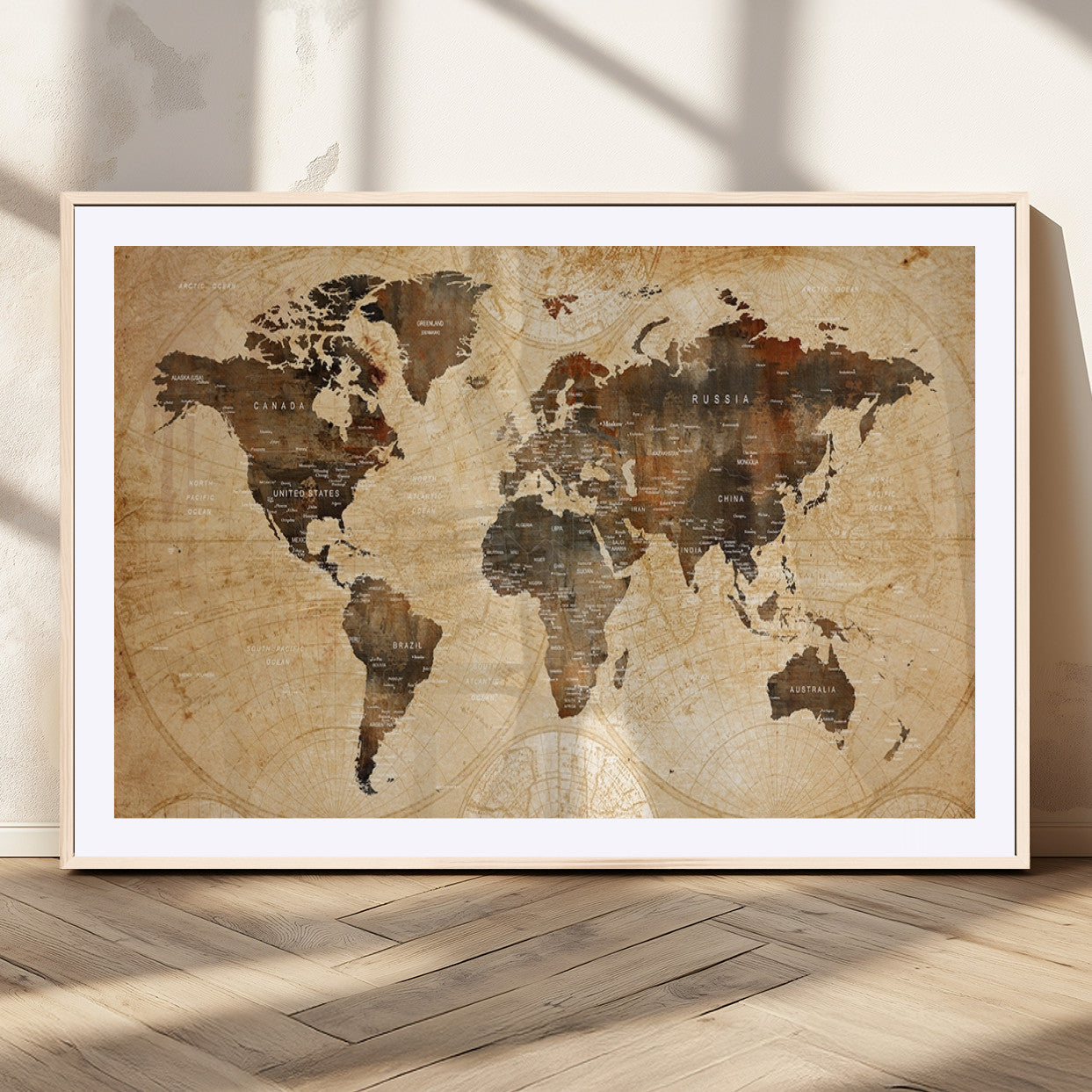 13813-MGC-FP-36x24_Natural-Push Pin World Map Canvas Print – Framed Travel Tracker Wall Art for Couples, Perfect Anniversary Gift and Home Decor