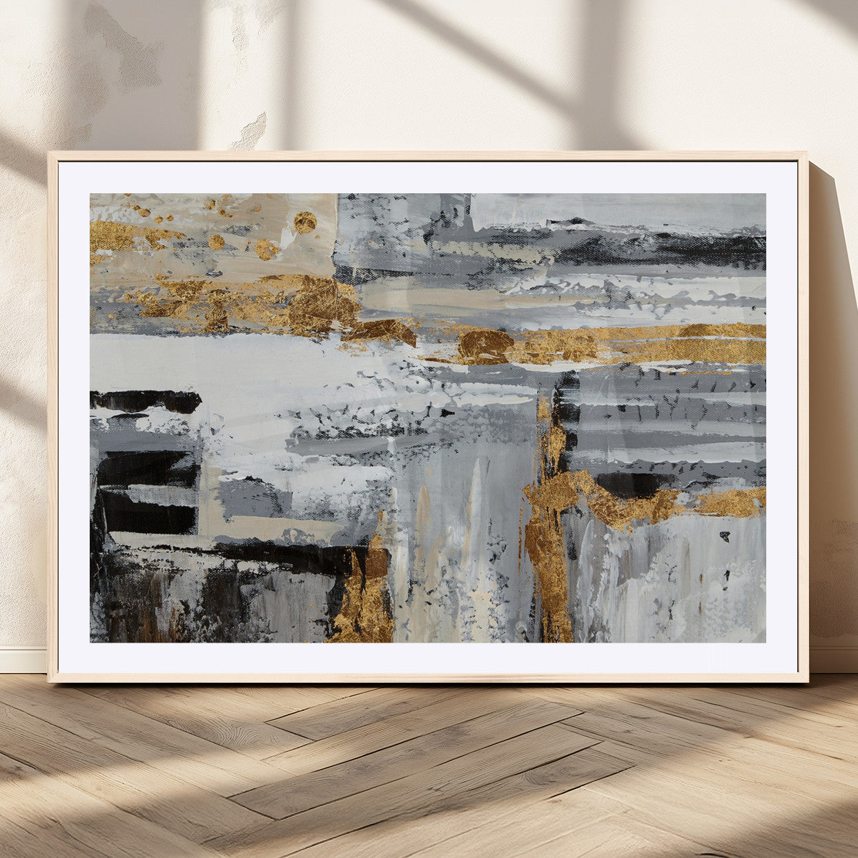 43177-MGC-FP-36x24_Natural-Abstract Painting Canvas Wall Art Print Paint Drip Art Brush Strokes Gray Artwork