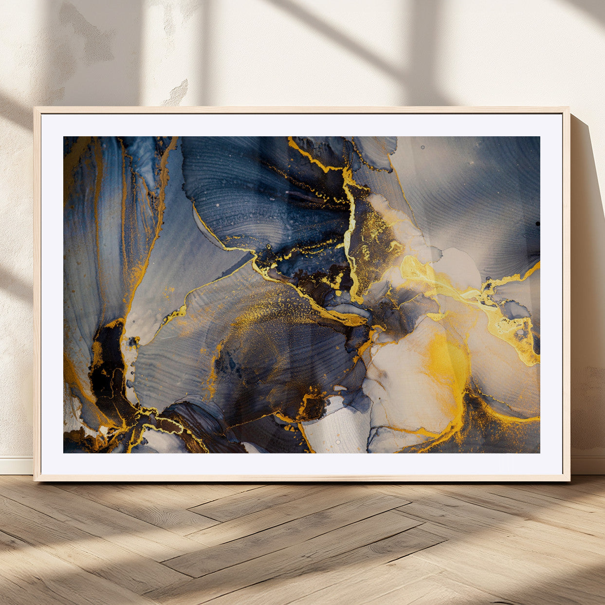 42100-MGC-FP-36x24_Natural-Large Abstract Wall Art Print - Gold and Blue Abstract Canvas Wall Art | Fluid Ink Modern Luxury