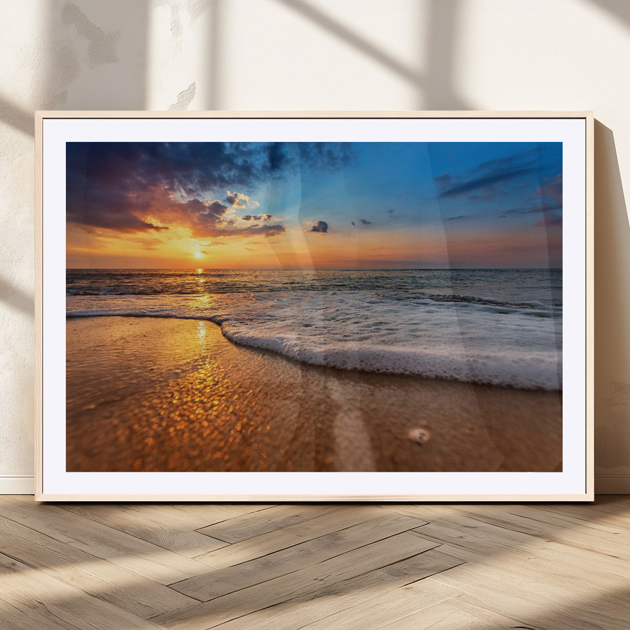 -Sunset and Beach at Night Wall Art Canvas Print