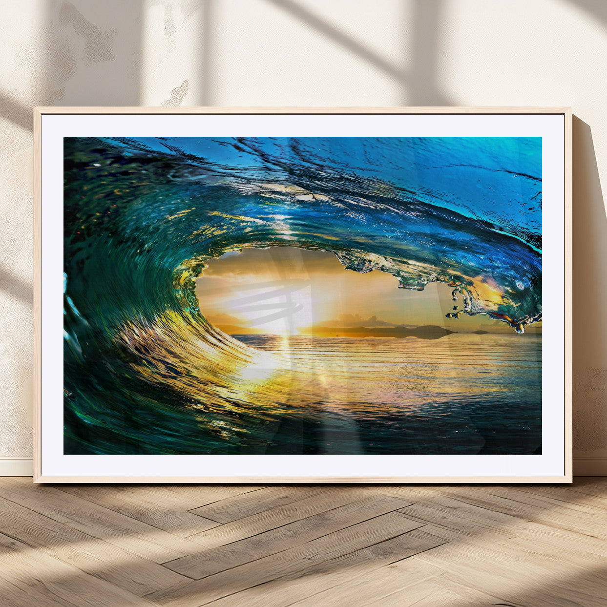 19378-MGC-FP-36x24_Natural-Ocean Wave at Sunset Canvas Art, Large Wall Print of Vibrant Water Waves, Coastal Art for Living