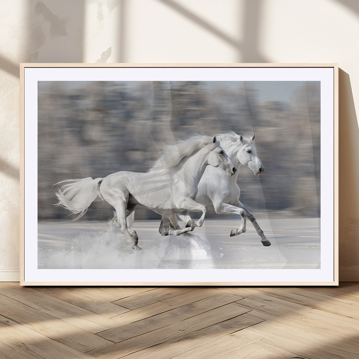 30973-MGC-FP-36x24_Natural-The White Horses Wall Art, Framed White Horses Wall Art Canvas Print
