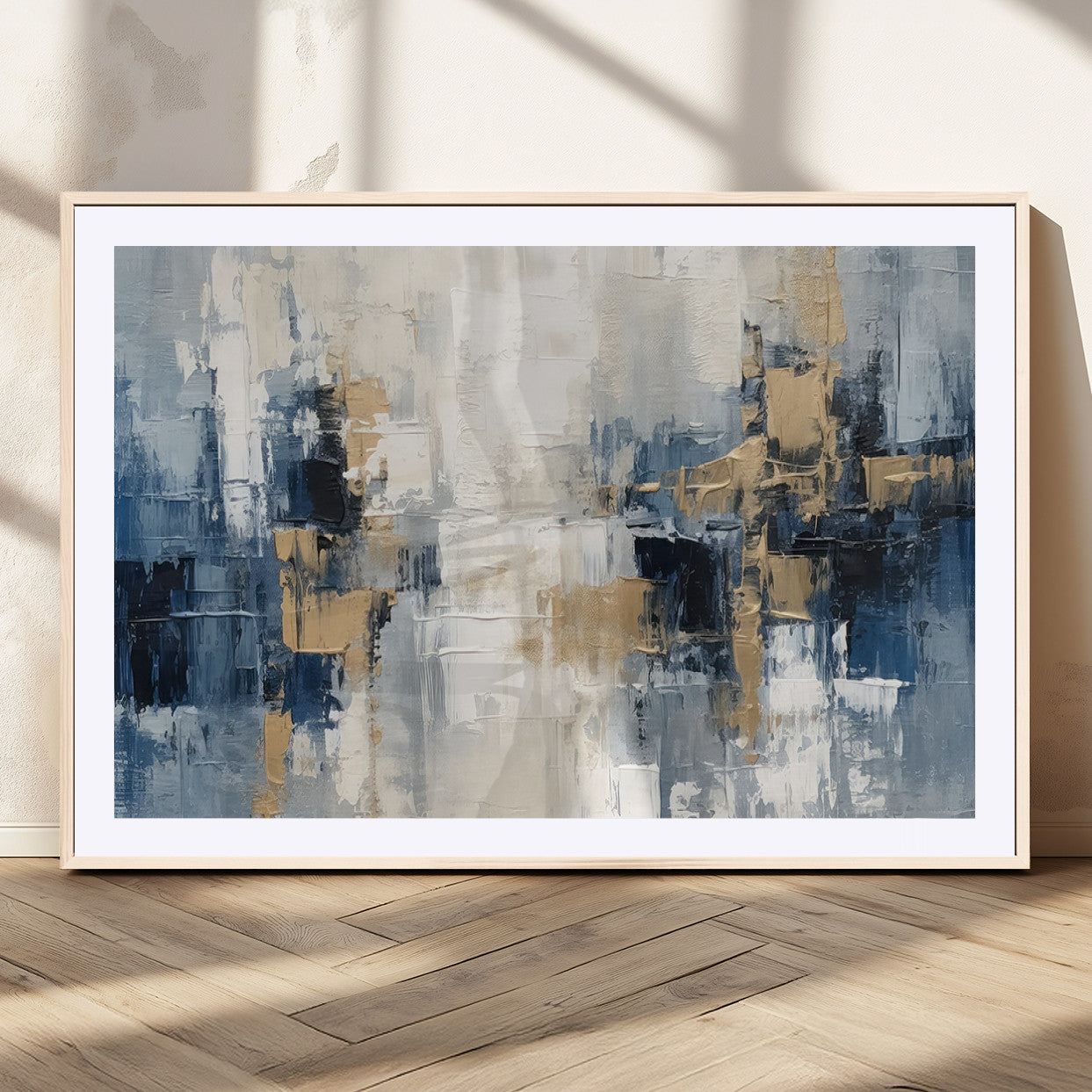 44344-MGC-FP-36x24_Natural-Modern Abstract Canvas Wall Art in Blue and Gold Tones | Large Contemporary Art for Living Room,